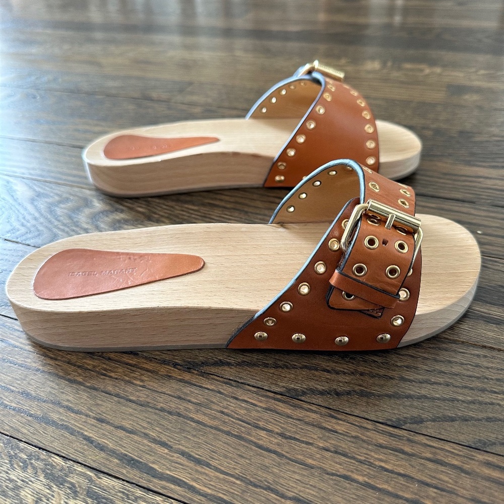 ISABEL MARANT Womens "Jaso" Eyelets Clog Natural Leather Sandal 38 / 8